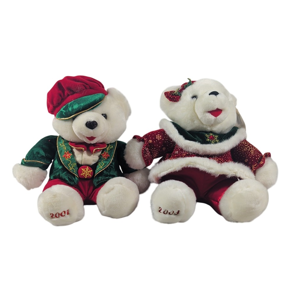 Dan Dee Plush 2003 / Toy Trading Co. 2001 Christmas Teddy Bear Velvet Lot 2pc